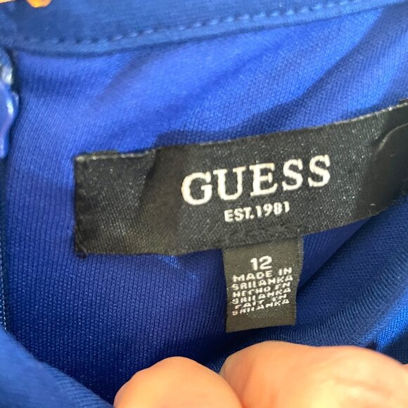 GUESS Ponte Ruffled Sheath Dress 12 Cobalt Blue Bodycon Cocktail Party NEW - Picture 9 of 10